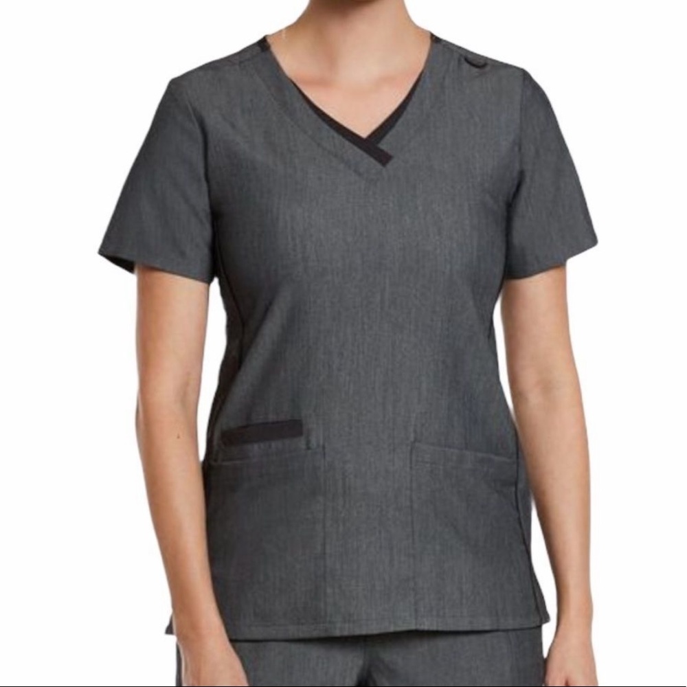 Matrix by Maevn Women's Contrast Double V-Neck Scrub Top Size Small | Gray